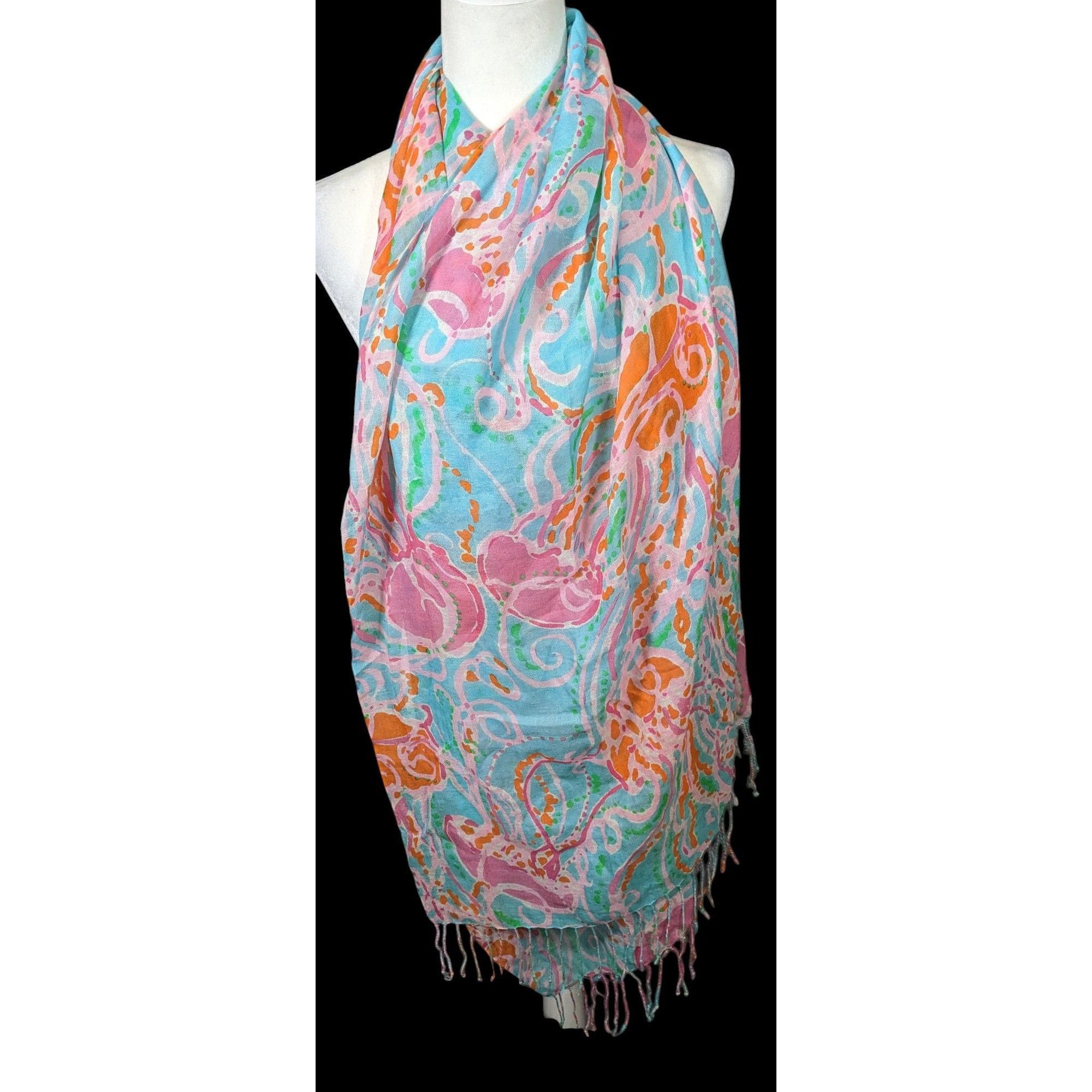 Lilly Pulitzer Lilly Pulitzer Jellies Pink Blue And Orange Jellyfish Scarf Size ONE SIZE - 4 Thumbnail
