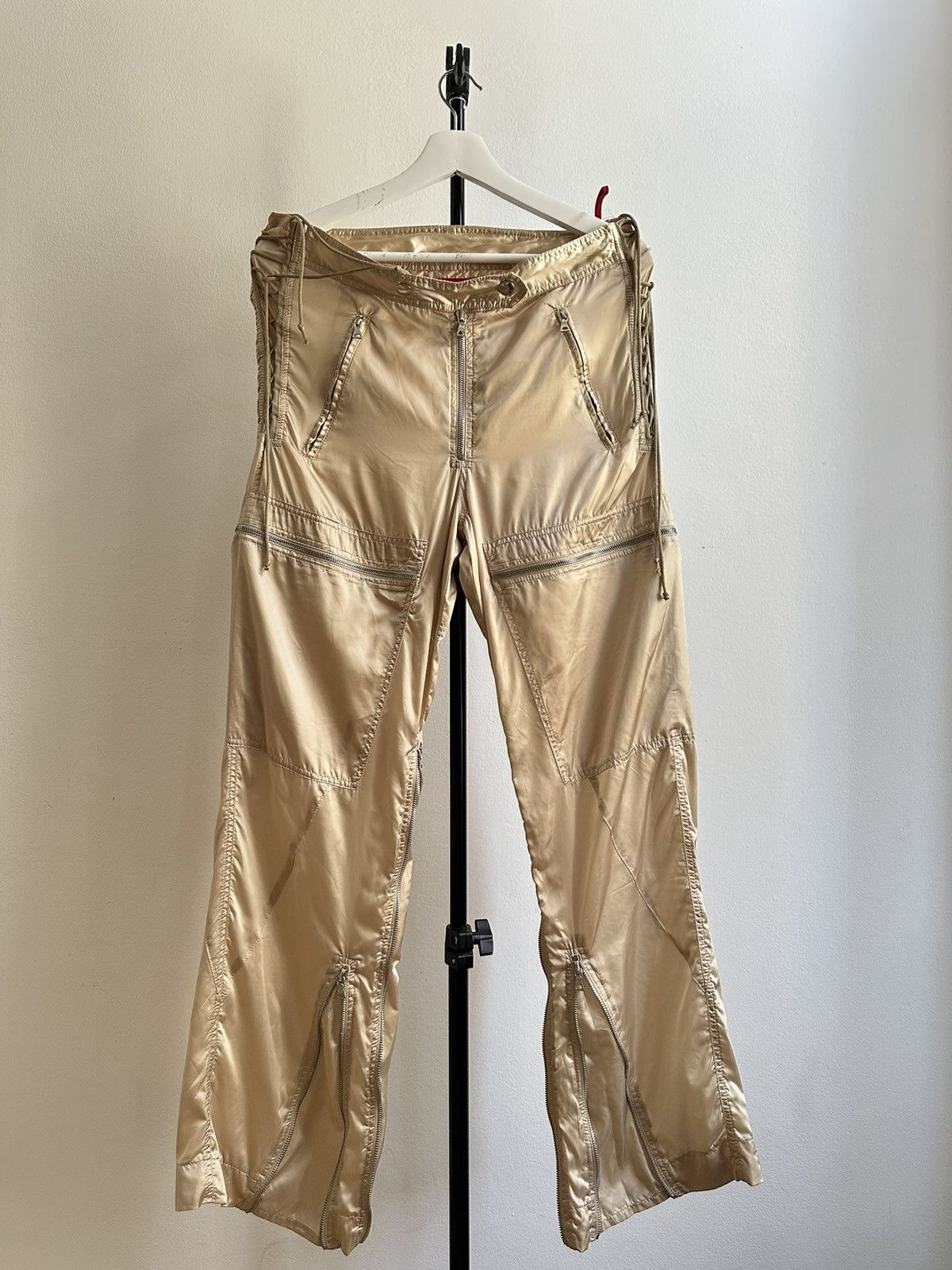 Prada Vintage Nylon Archive Bondage Zipper Laced Cargo Pants