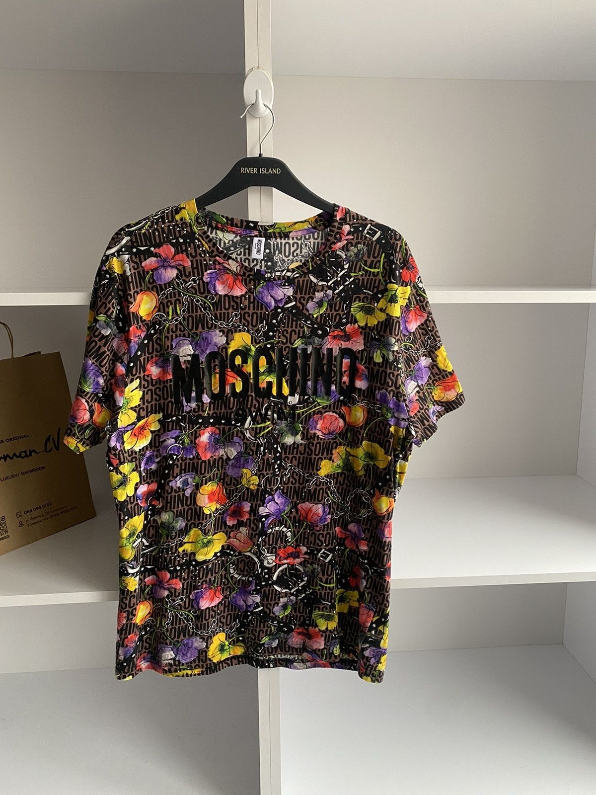 Moschino × Vintage Vintage MOSCHINO FLORAL SWIM LOGO TEE Size US M / EU 48-50 / 2 - 6 Thumbnail