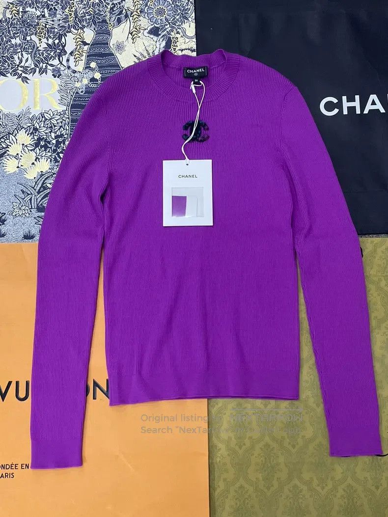 Chanel Chanel Purple double C wool knitted long sleeves Size XS / US 0-2 / IT 36-38 - 1 Thumbnail