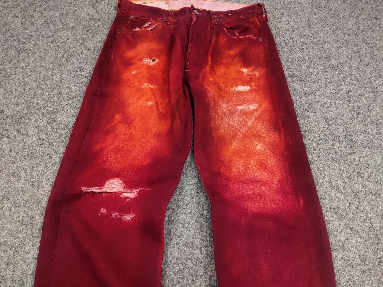 Levi's Vintage 90's Levis 501 DIstressed Denim Paint Red Jeans Size US 29 - 10 Thumbnail
