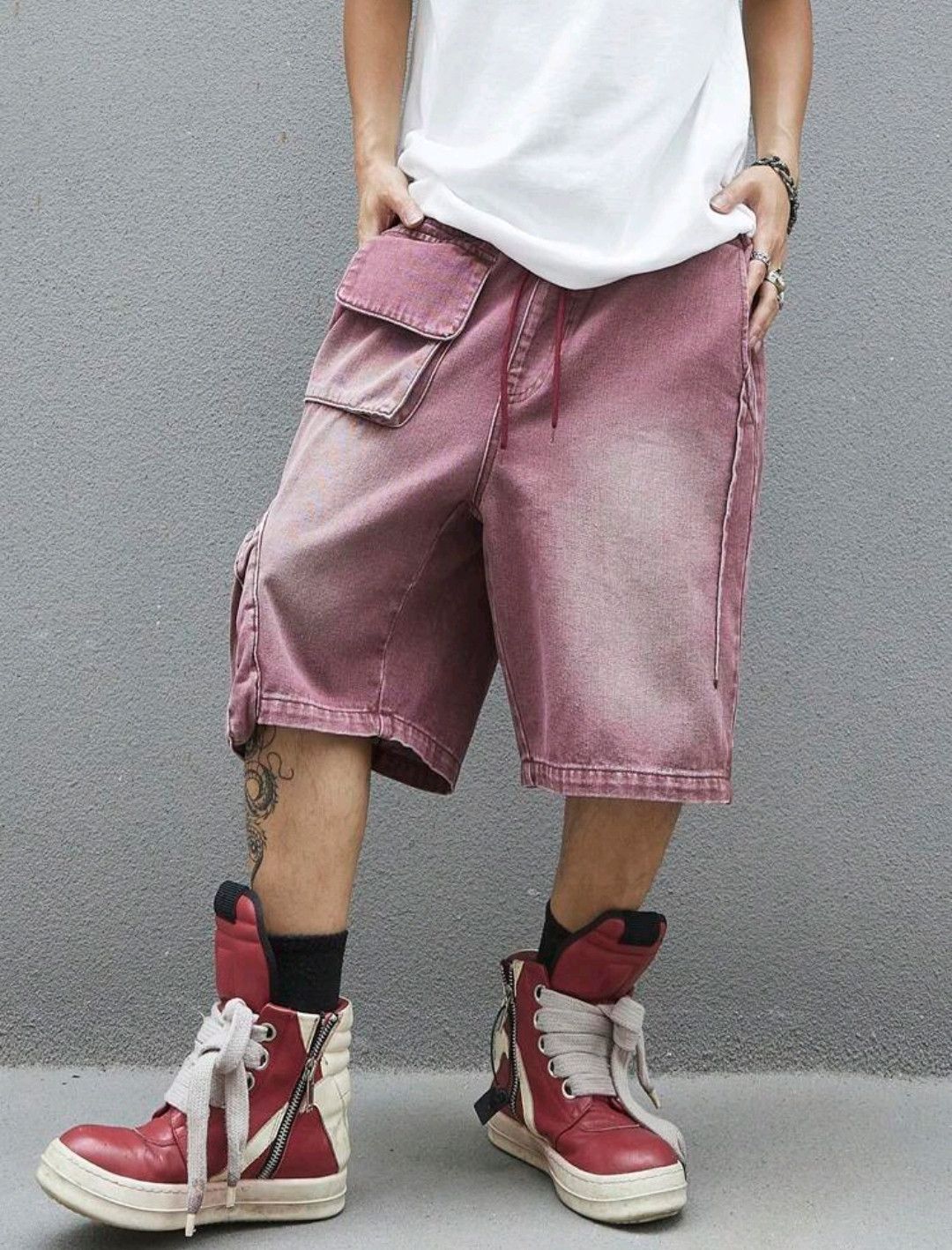 Vintage Faded Batik Red Drawstring Street Shorts Size US 30 / EU 46 - 3 Thumbnail