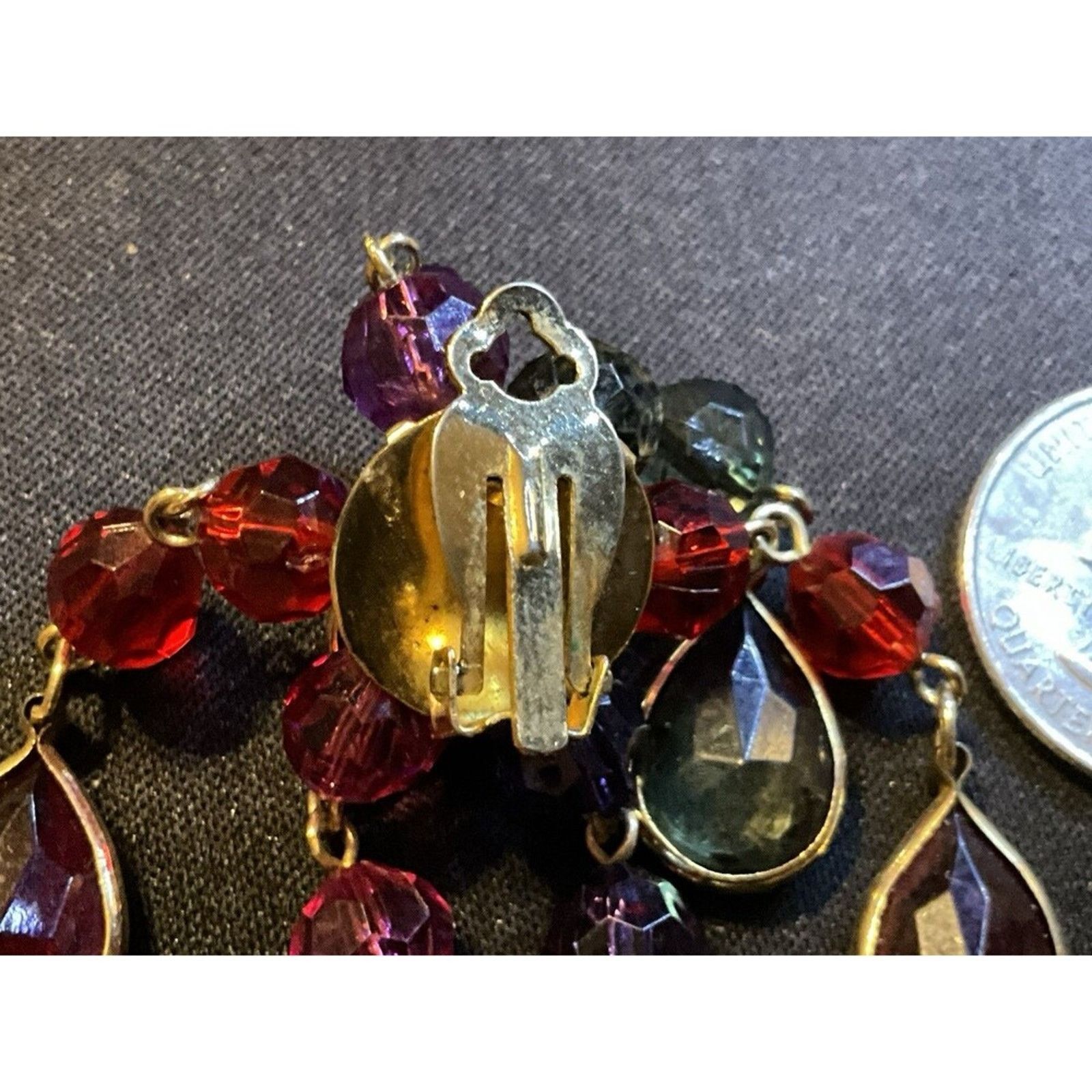 Other Multicolored Glass Crystal Dangle Cha-Cha Clip On Earrings Size ONE SIZE - 5 Thumbnail