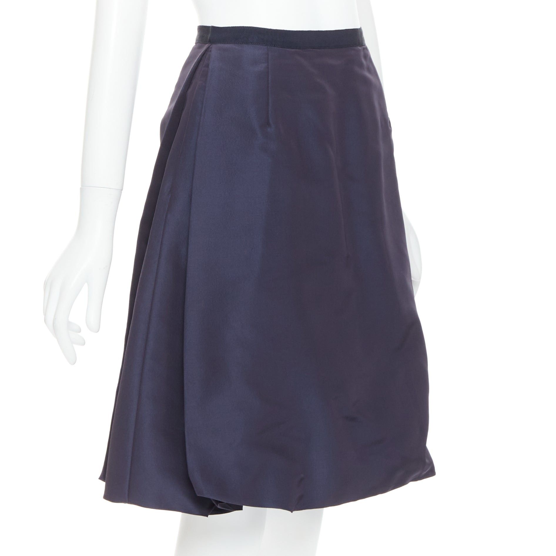 Oscar De La Renta OSCAR DE LA RENTA 2007 navy 100% silk side pleat bubble skirt US0 XS Size 26" / US 2 / IT 38 - 1 Thumbnail