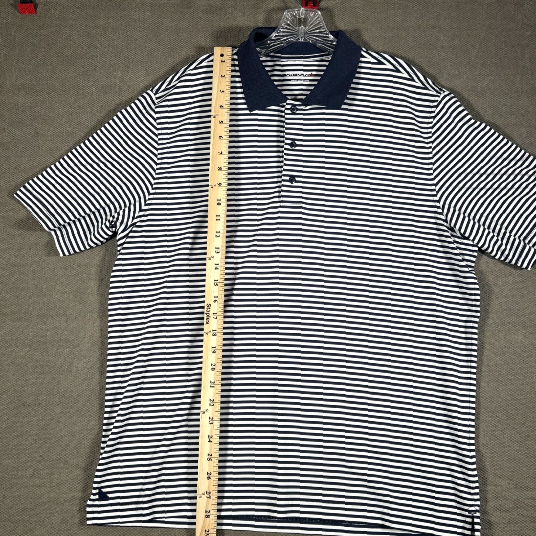 UNTUCKit UNTUCKit Men's Cronos Feeder Stripe Navy Blue White Performance Polo L Shirt PoloUNTUCKit? Size US L / EU 52-54 / 3 - 5 Thumbnail