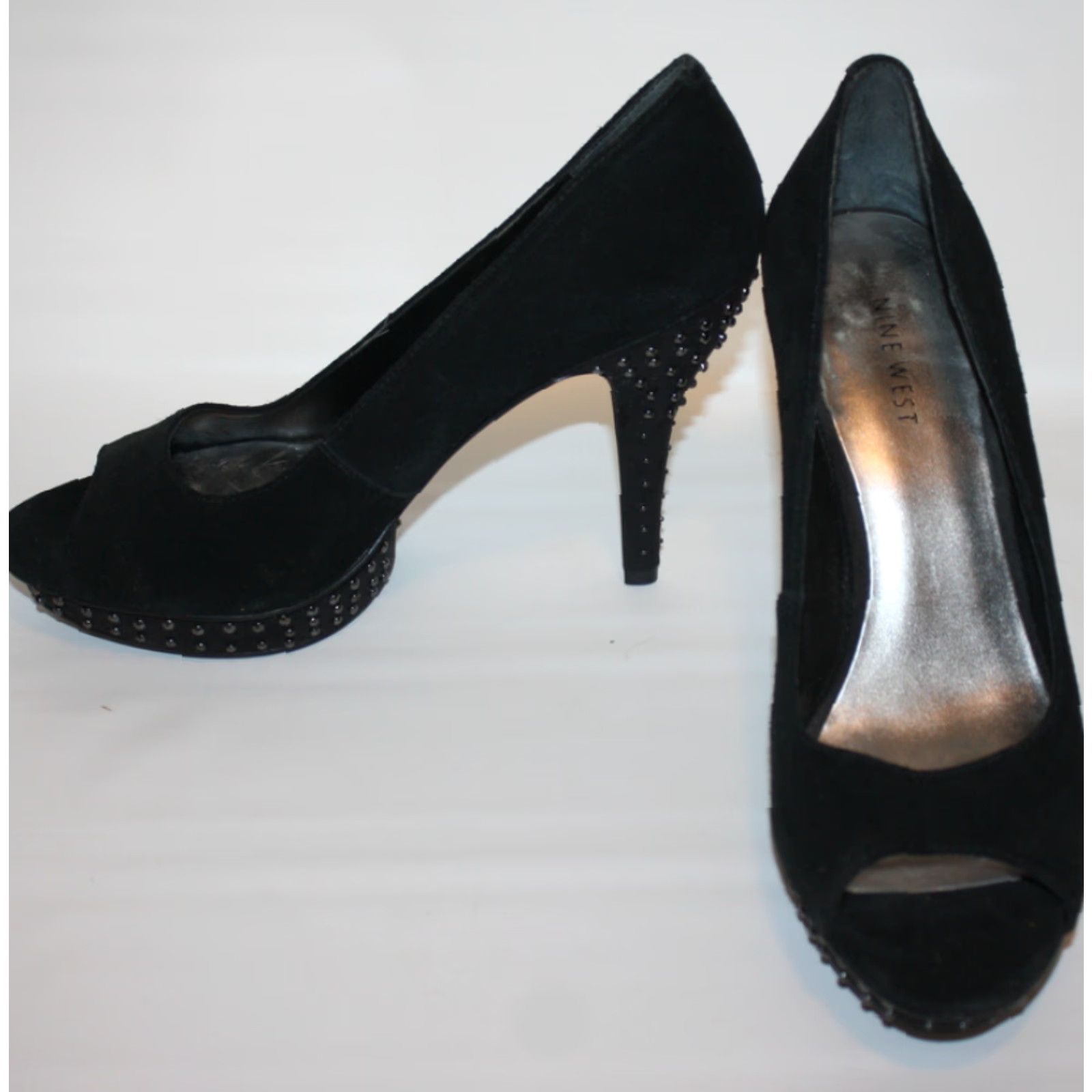 Nine West Nine West Suede Black 4 inch Heel Size 10 Open Toe High Heel Womens Size US 10 / IT 40 - 4 Thumbnail