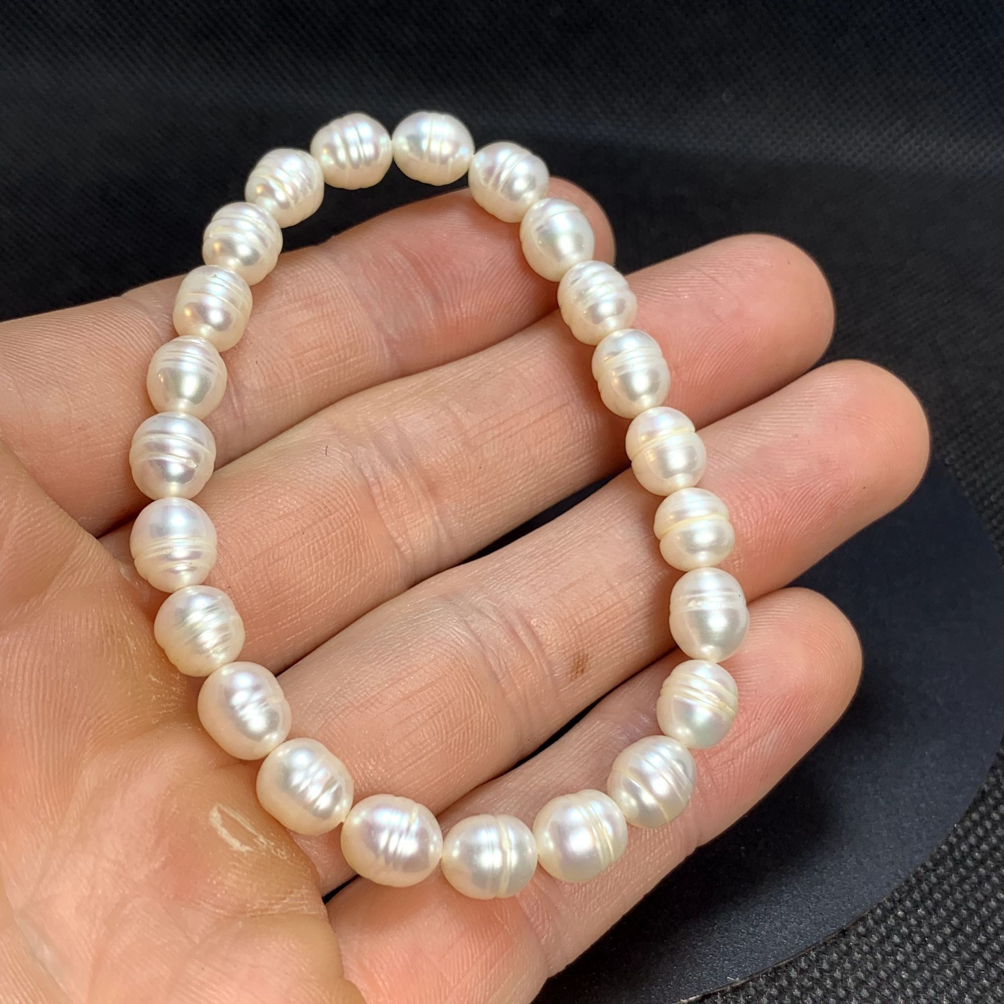 Other Cultured Freshwater Pearl Bracelet Elastic No Clasp 7mm Oval Size ONE SIZE - 4 Thumbnail