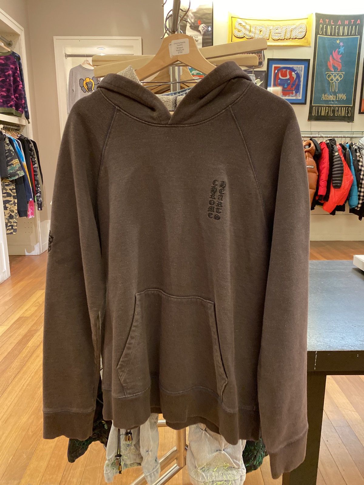image of Chrome Hearts Hoodie Vertical Logo in Brown, Men's (Size Medium)