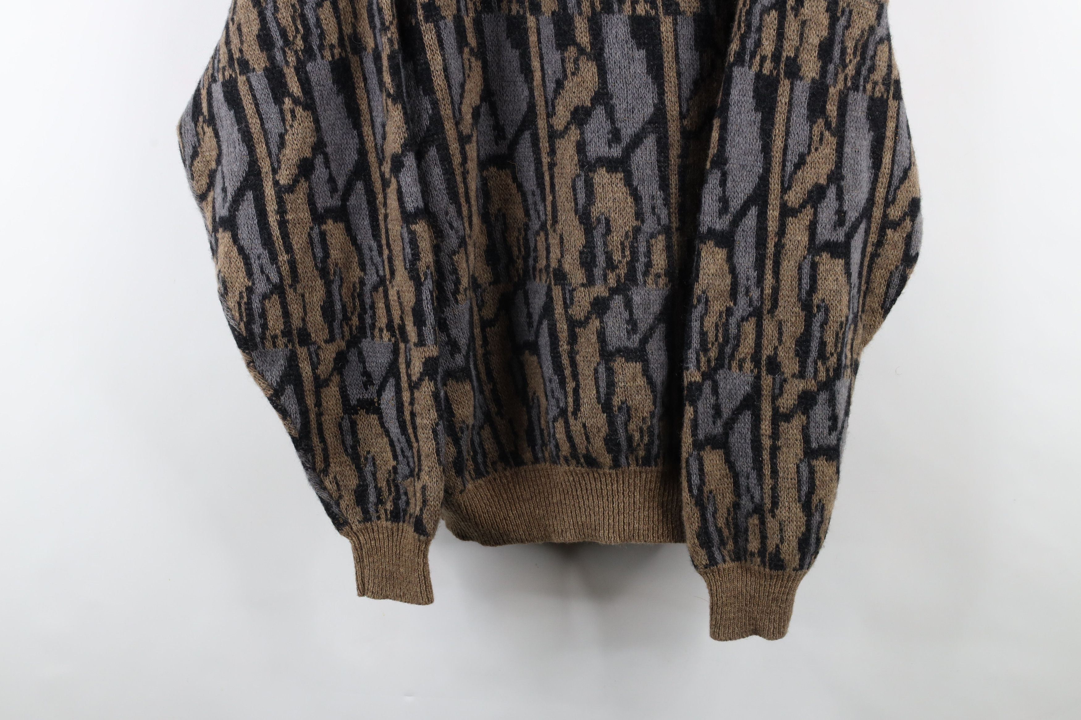 Vintage 80s 90s Streetwear Knit Camouflage Henley Sweater