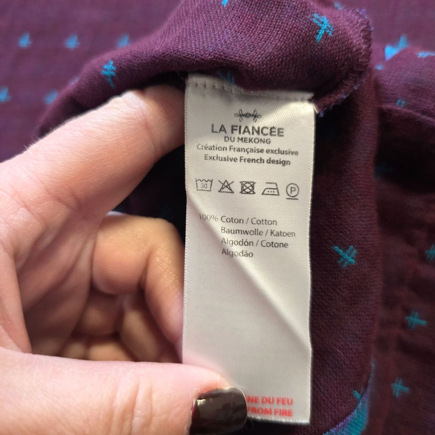 Vintage La Fiancee Top Womens Size 42 Purple Blue Plaid Boxy Gauze Lagenlook Casual Blouse Shirt Regular Woman Mens Girls Size M / US 6-8 / IT 42-44 - 7 Thumbnail