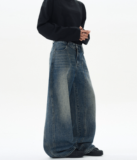 Japanese Brand × Jean American street washed distressed wide-leg scimitar jeans Size US 34 / EU 50 - 5 Thumbnail