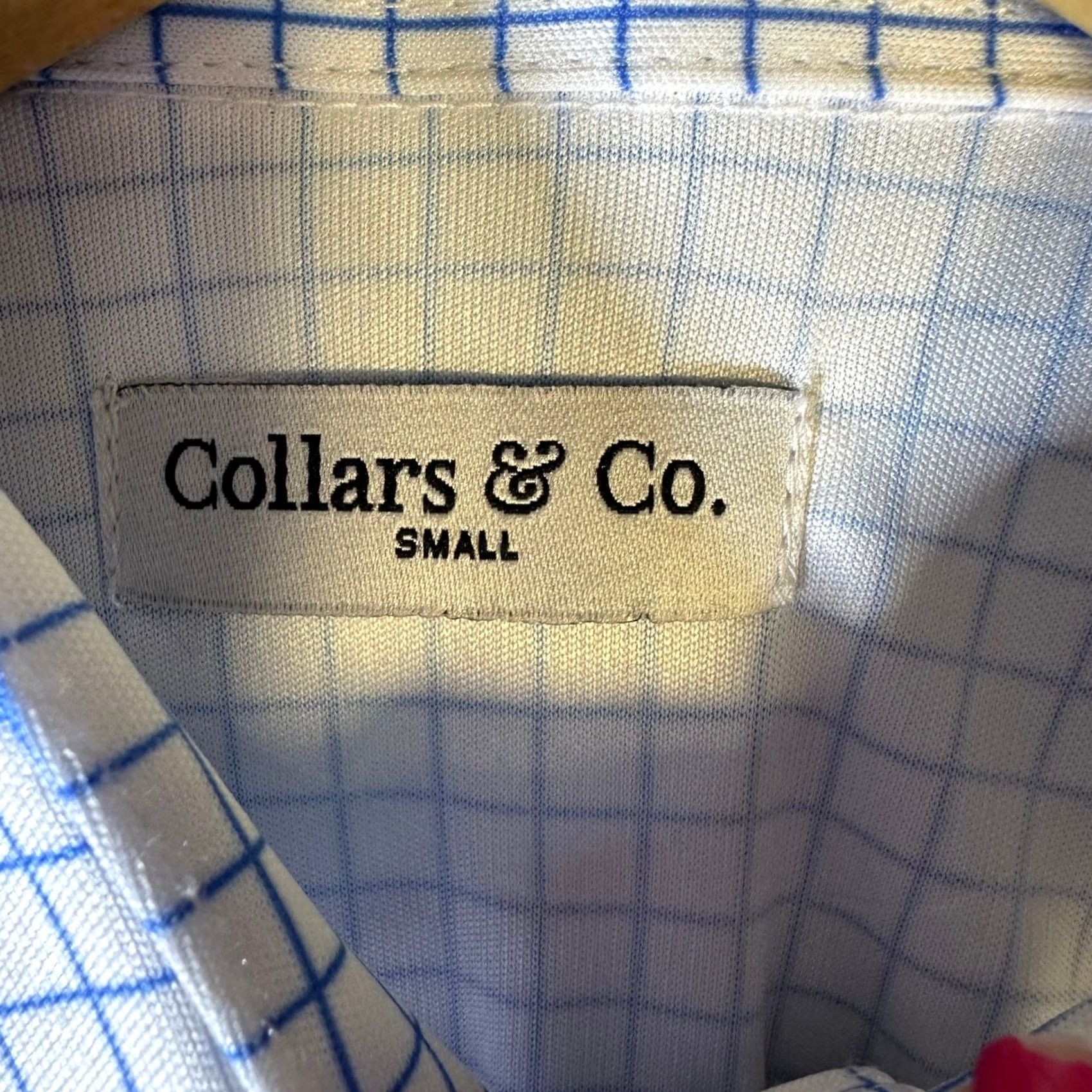 CO Collars & Co Mens Dress Collar Polo Shirt Blue White Windowpane Check Small NWT Size 36R - 4 Thumbnail