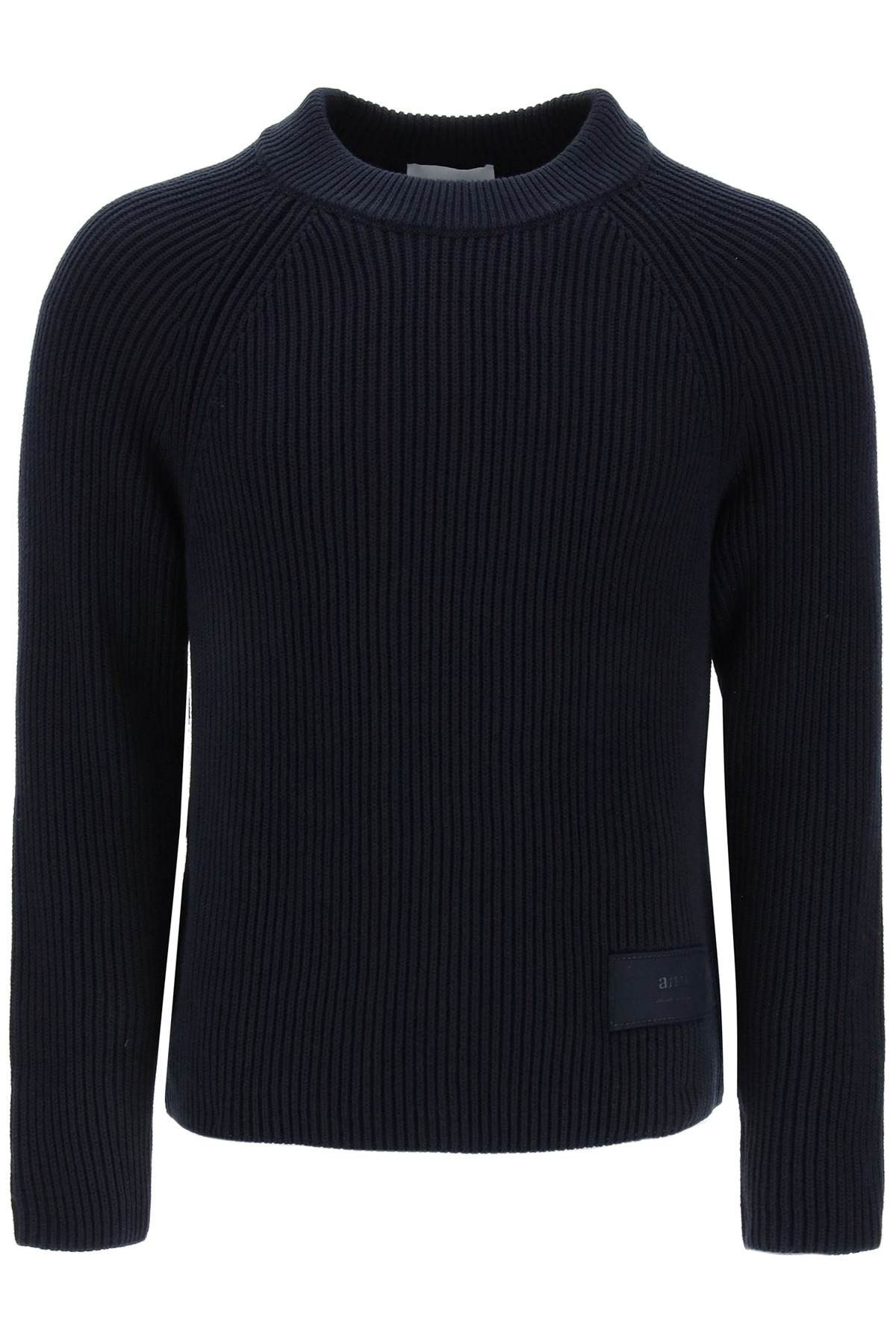 image of Ami Alexandre Matiussi Cotton-Wool Crewneck Sweater in Night Blue, Men's (Size Medium)