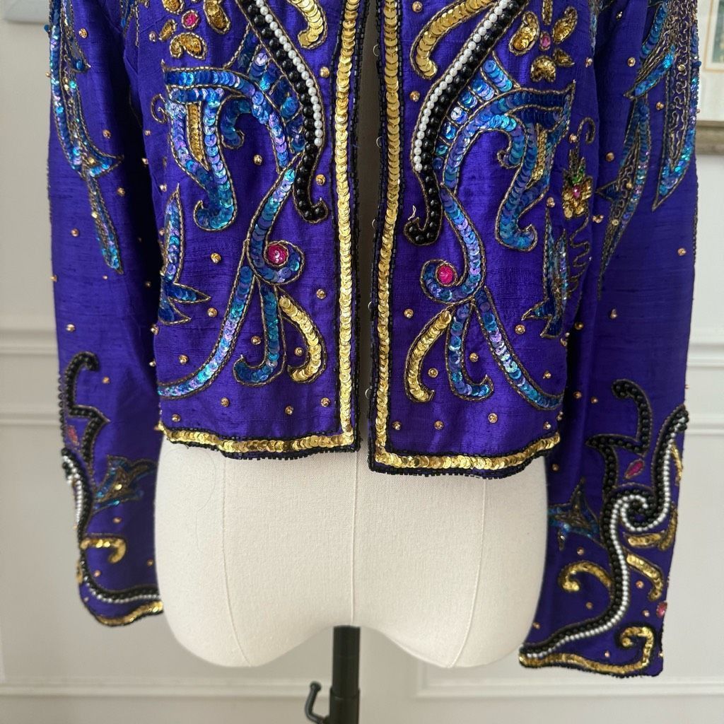 Vintage Vintage 80s Hudson’s Silk Purple Gold Bling Cropped Bolero J Size M / US 6-8 / IT 42-44 - 4 Thumbnail
