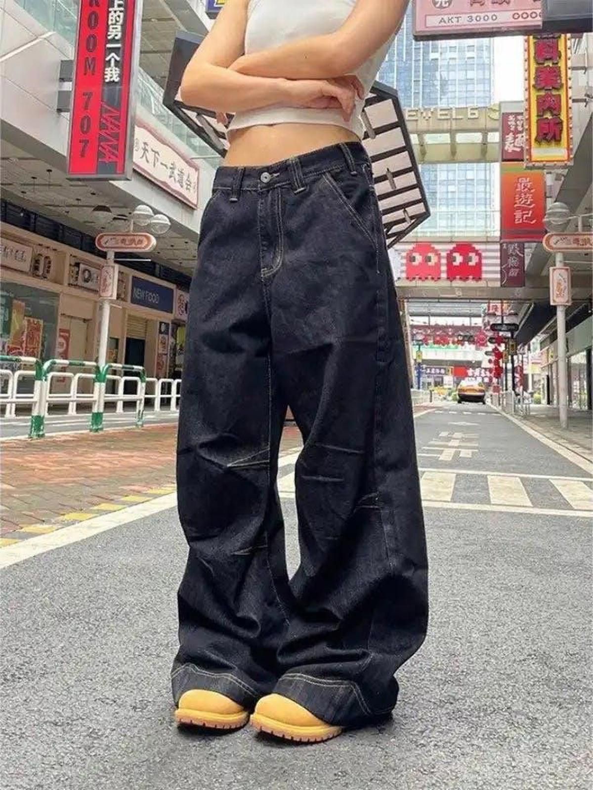 Jean Black Cargo Baggy Denim Jeans, y2k Size 27" / US 4 / IT 40 - 3 Thumbnail
