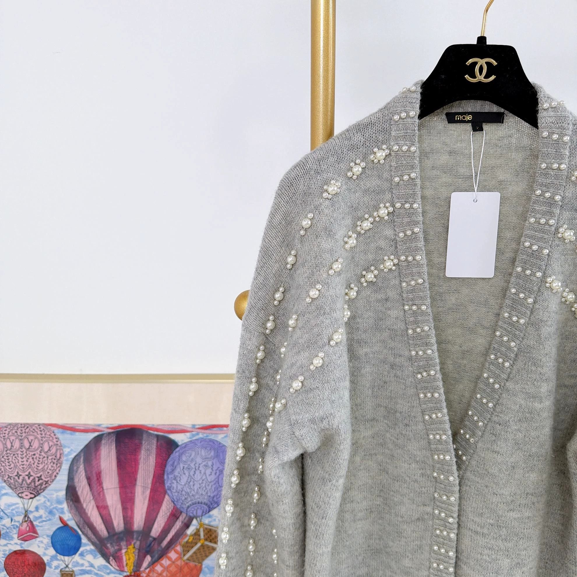 Maje Maje Gray Pearl-Embellished Knit Cardigan Size 2 Size XS / US 0-2 / IT 36-38 - 3 Thumbnail
