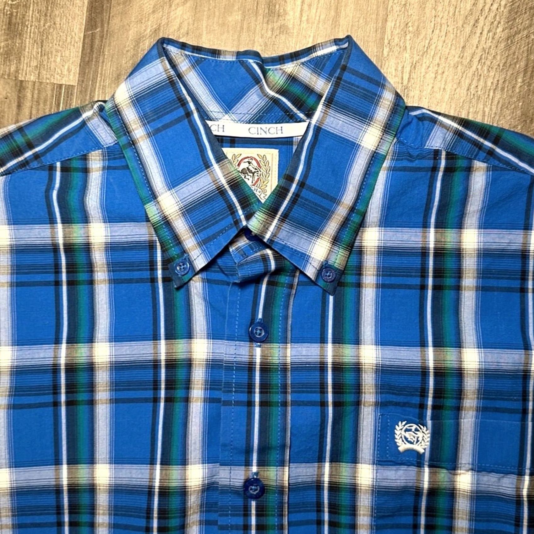 Vintage VINTAGE Cinch Western Royal Blue Plaid Short Sleeve Button Down XS Mens Shirt XS Blue Plaid Size US 27 - 5 Thumbnail
