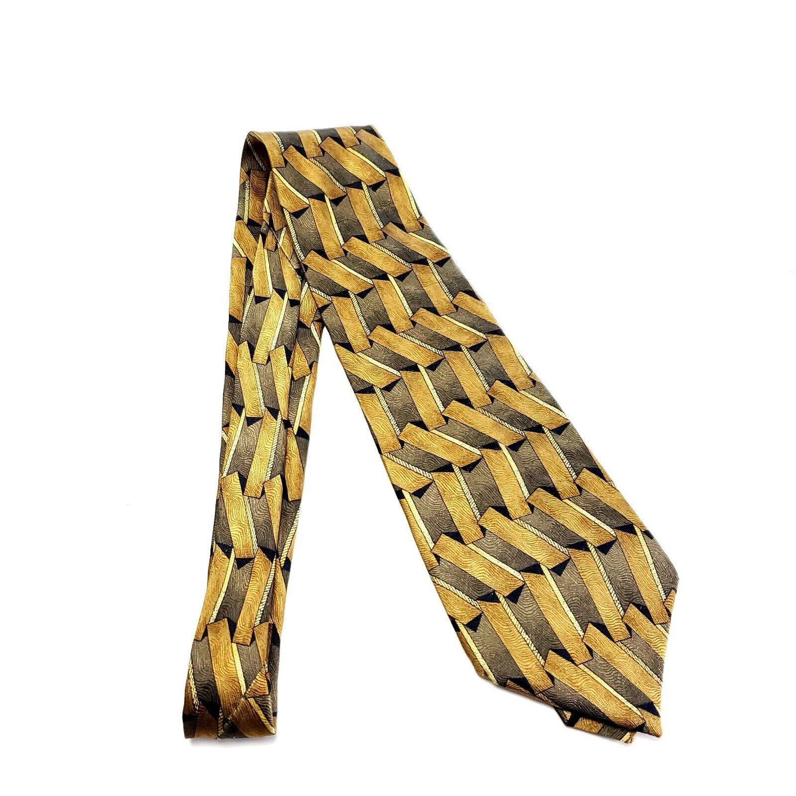 Albert Nipon Albert Nipon Silk Tie Yellow Print Geometric Beige Wide Size ONE SIZE - 6 Thumbnail