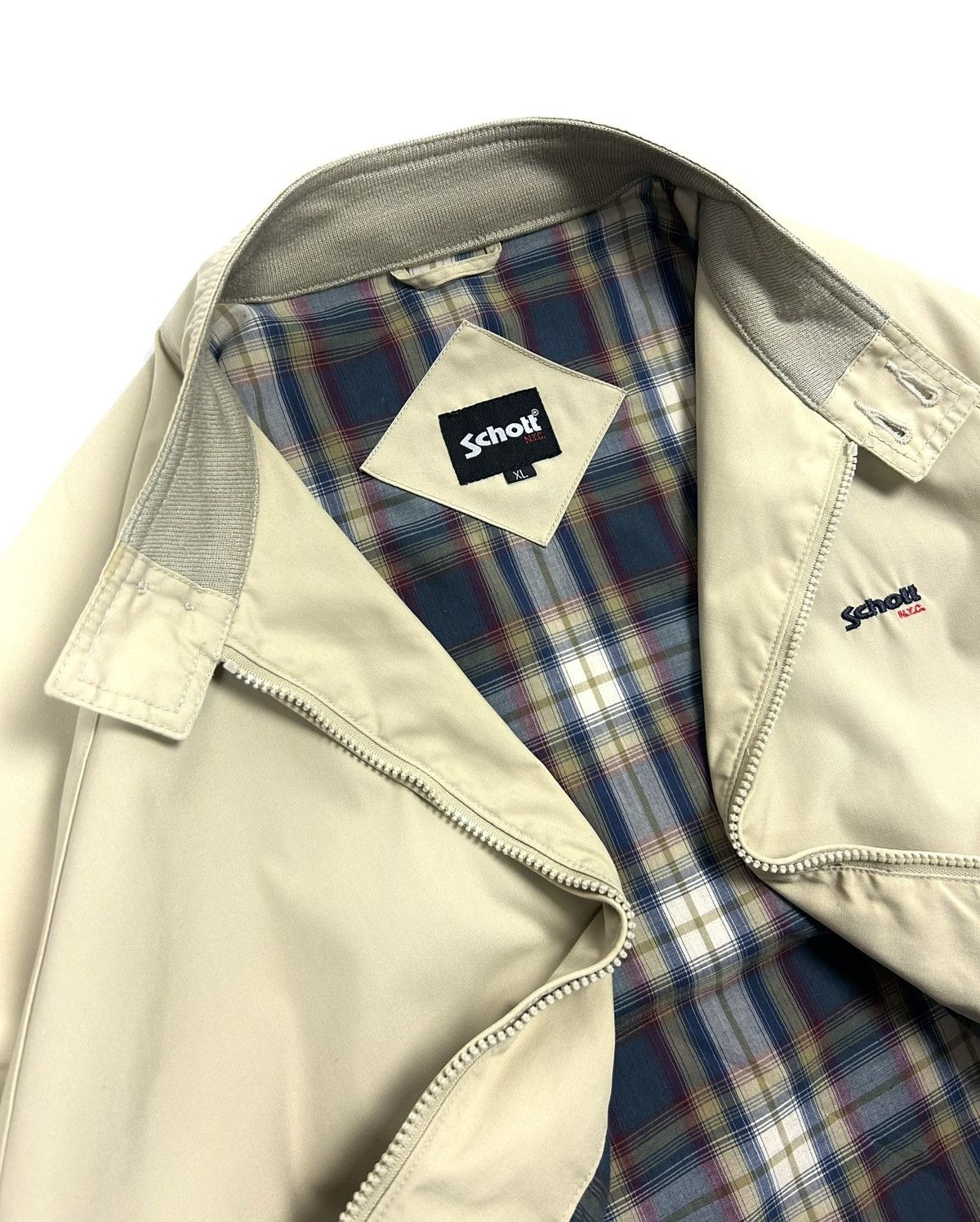 Schott Schott NYC Beige Blouson Jacket Bomber Plaid Lined Vintage Size US XL / EU 56 / 4 - 10 Thumbnail