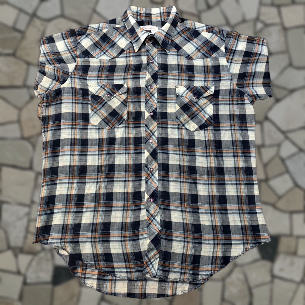 Wrangler VTG Wrangler Shirt 17.5 Blue Plaid Pearl Snap Permanent Press Long Sleeve Pocket Western Cowboys American 70s 80s Vintage Men Size US XXL / EU 58 / 5 - 1 Thumbnail