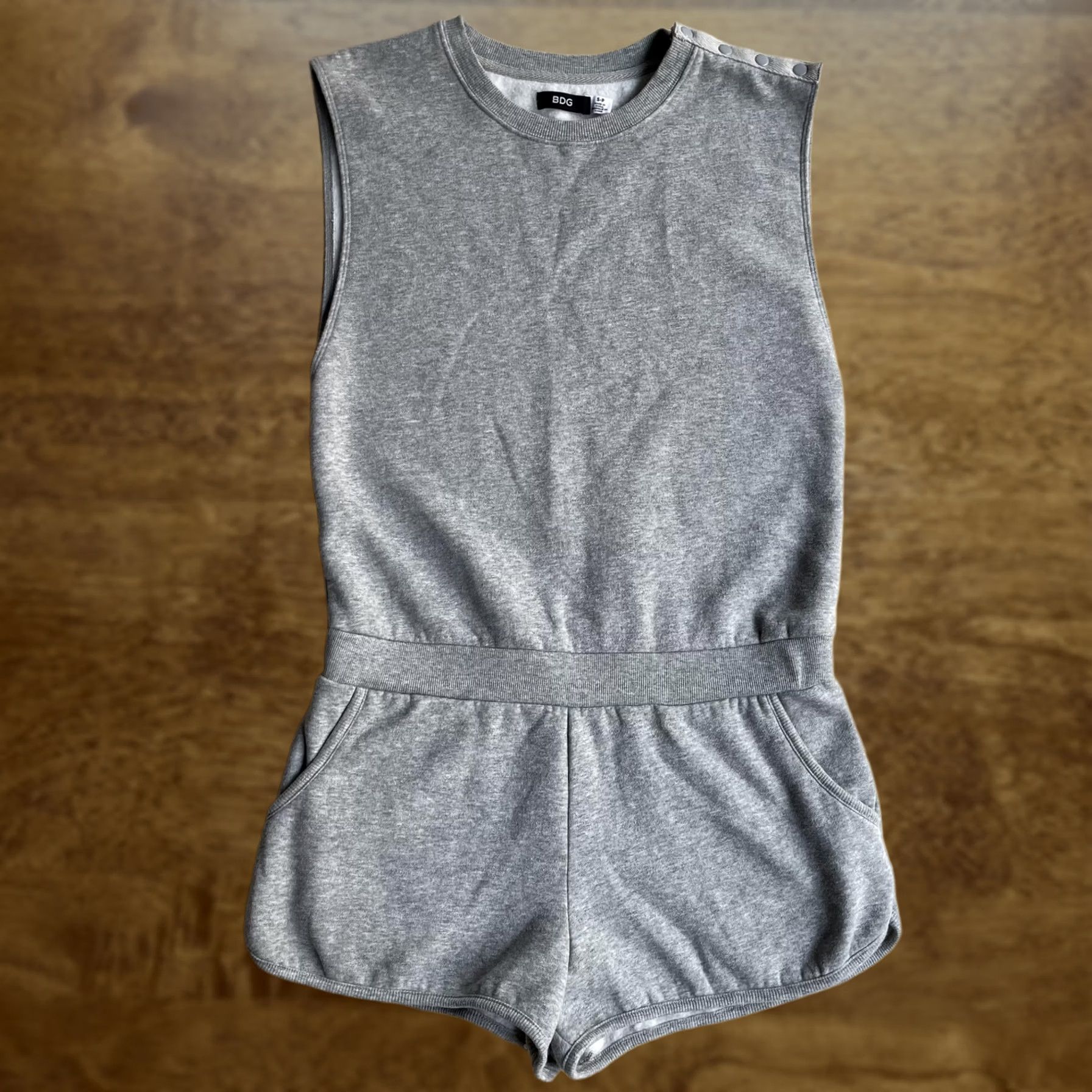Bdg BDG Romper Womens S Gray Fleece Sleeveless One-Piece Elastic Waist Pockets Shorts Casual Size 28" / US 6 / IT 42 - 1 Thumbnail