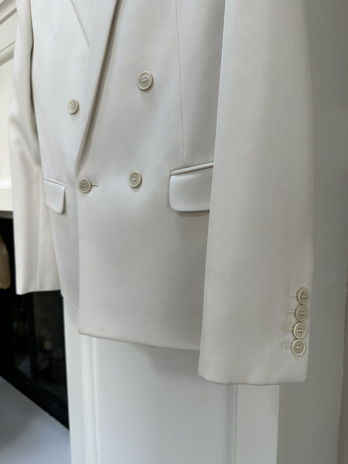 Saint Laurent Paris Ivory Double Breasted Suit Jacket Size 46R - 8 Thumbnail