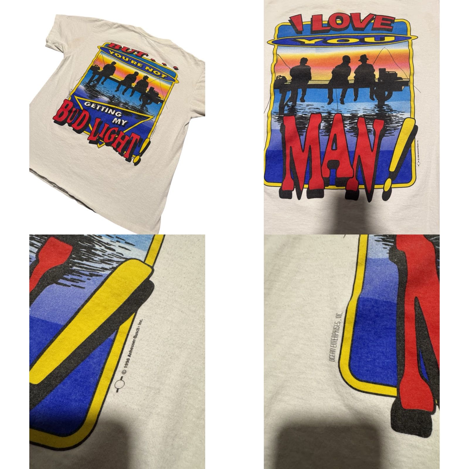 Delta VINTAGE Bud Light "I Love You Man" Beer Promo Budweiser 1996 T Shirt Large 90s Mens White Cotton Crew Neck Short Sleeve Graphic Print Size US L / EU 52-54 / 3 - 8 Thumbnail
