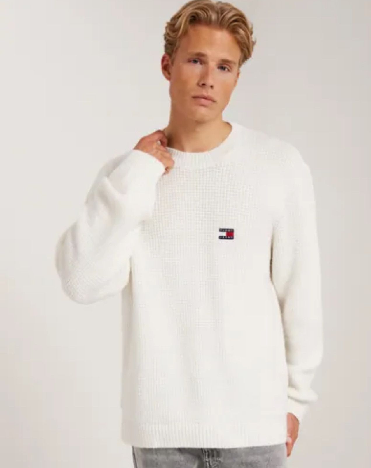 Tommy Hilfiger Tommy Jeans Waffle Knit Sweater White Melange Size L BNWT Size US L / EU 52-54 / 3 - 5 Thumbnail