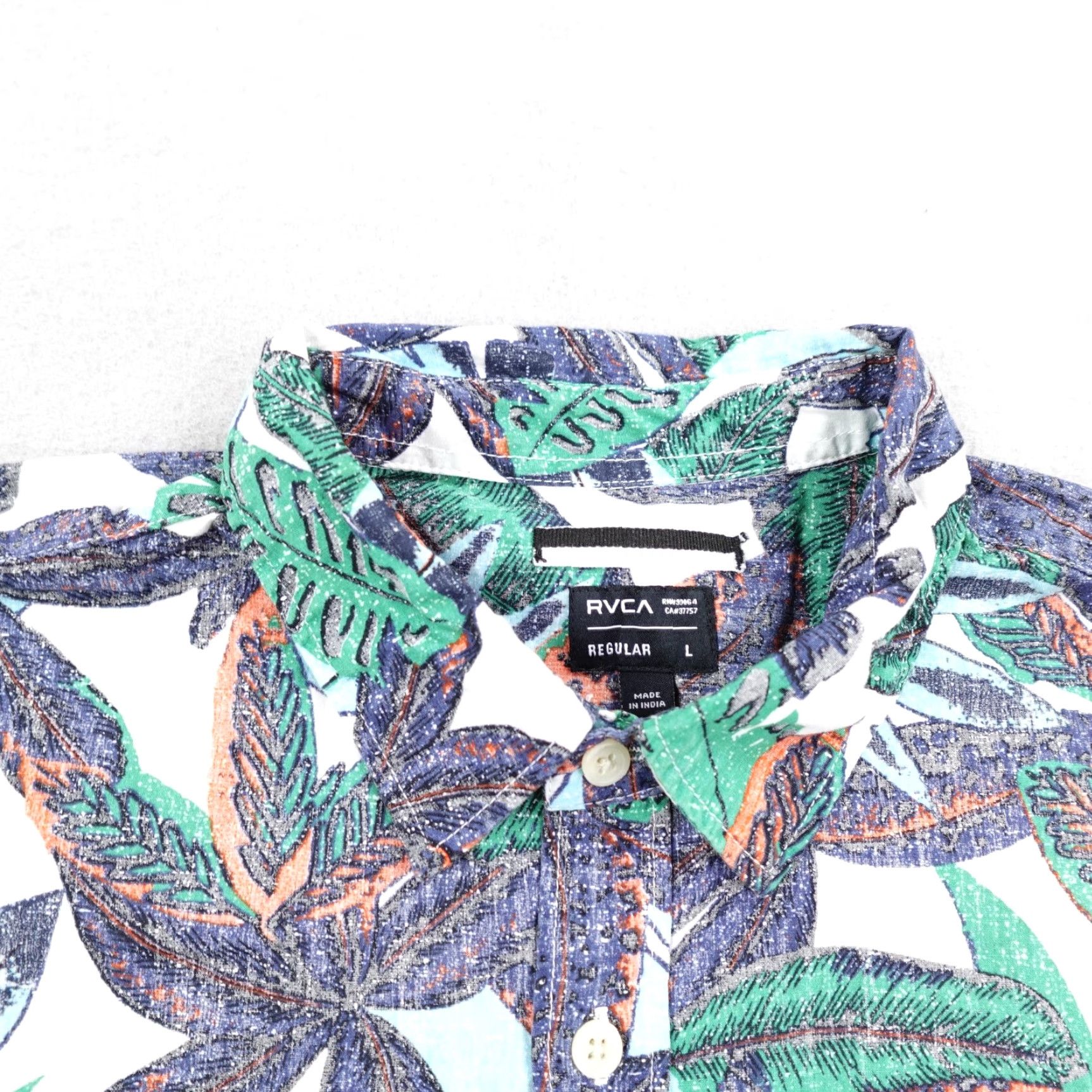RVCA VINTAGE RVCA Shirt Mens Large White/Green/Blue Hawaiian Reverse Print Jungle Aloha Surf Size US L / EU 52-54 / 3 - 2 Thumbnail