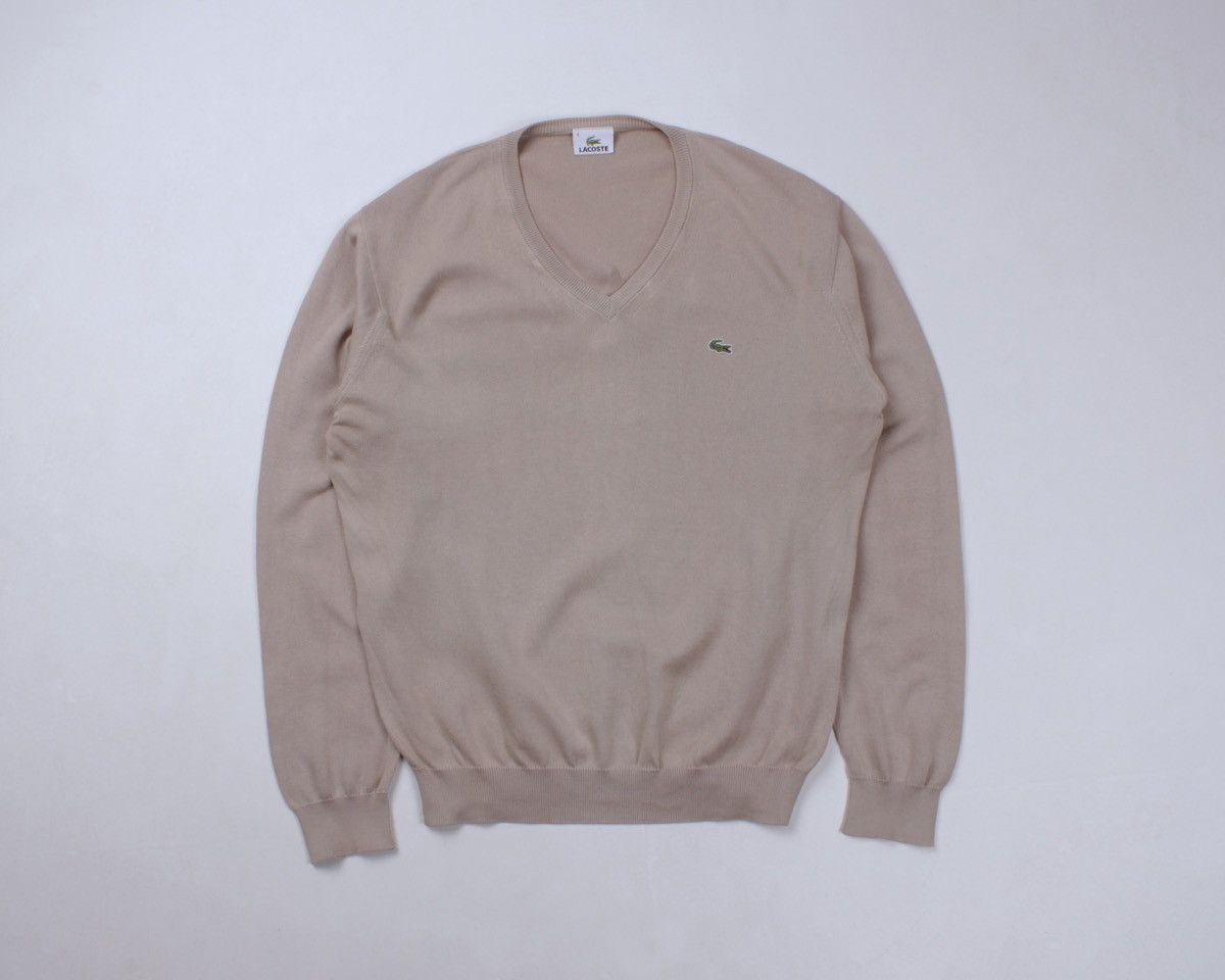 Lacoste × Vintage LACOSTE Beige V-Neck Cotton Knitted Pullover Sweater Size 4 Size US L / EU 52-54 / 3 - 4 Thumbnail