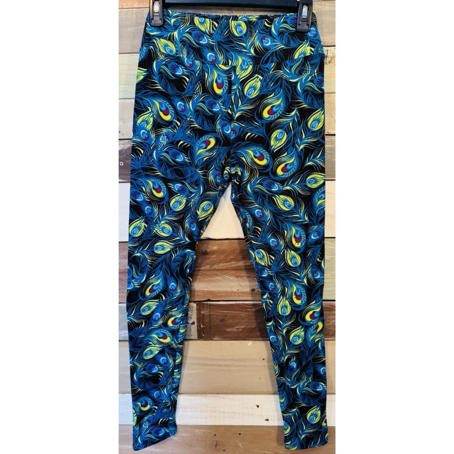 Other LuLaRoe Leggings OS One Size BLUE PEACOCK FEATHERS Gently Us Size 29" - 3 Thumbnail