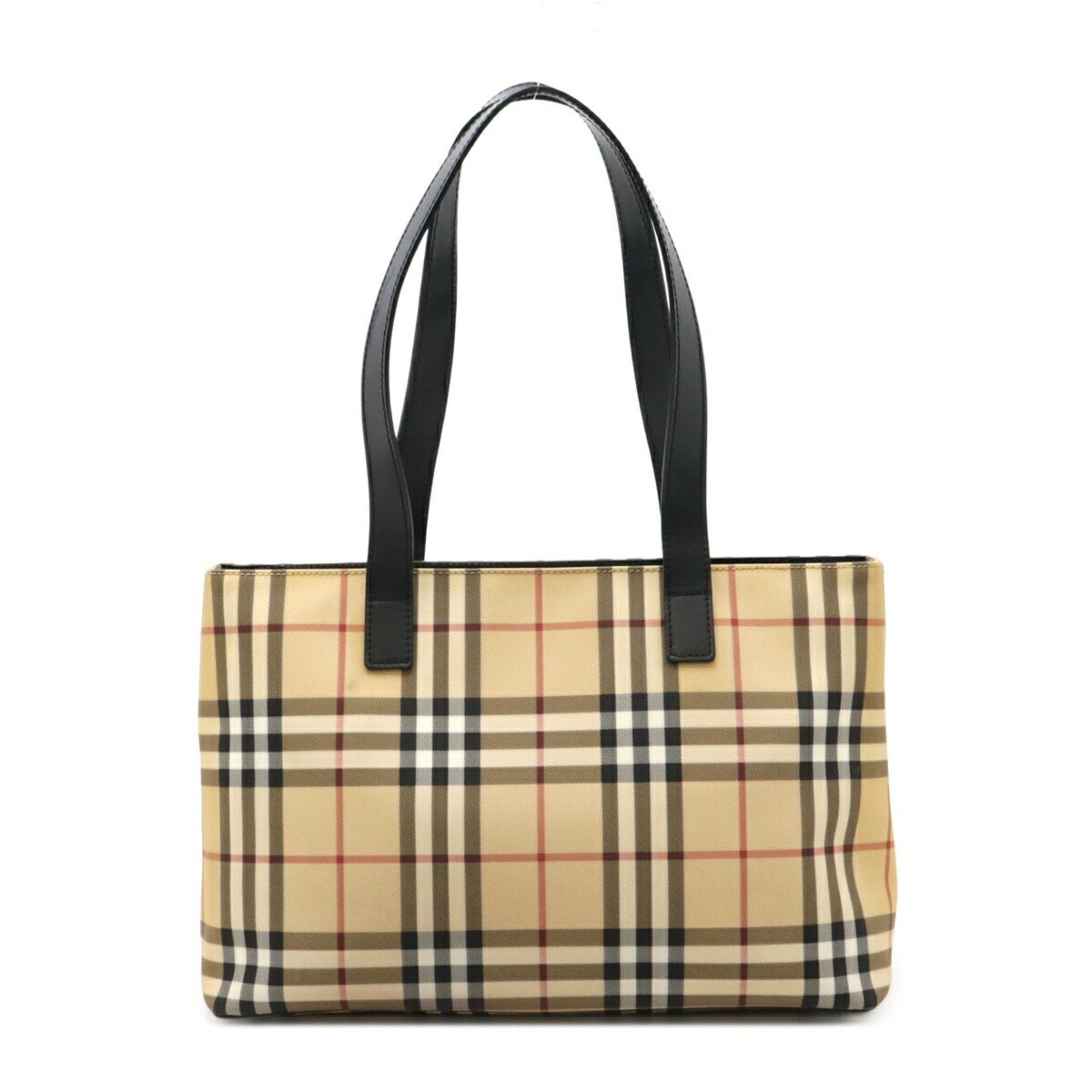 Burberry Nova Check Pattern Tote Bag Handbag Pvc Leather Beige Black Bordeaux, Women's