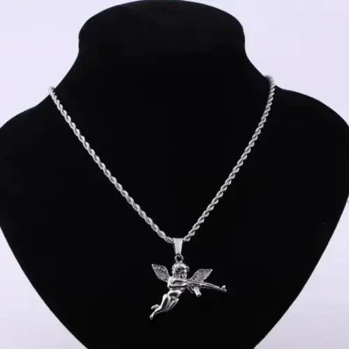 Jewelry Zircon Cherub Pendant Necklace in Silver, Men's