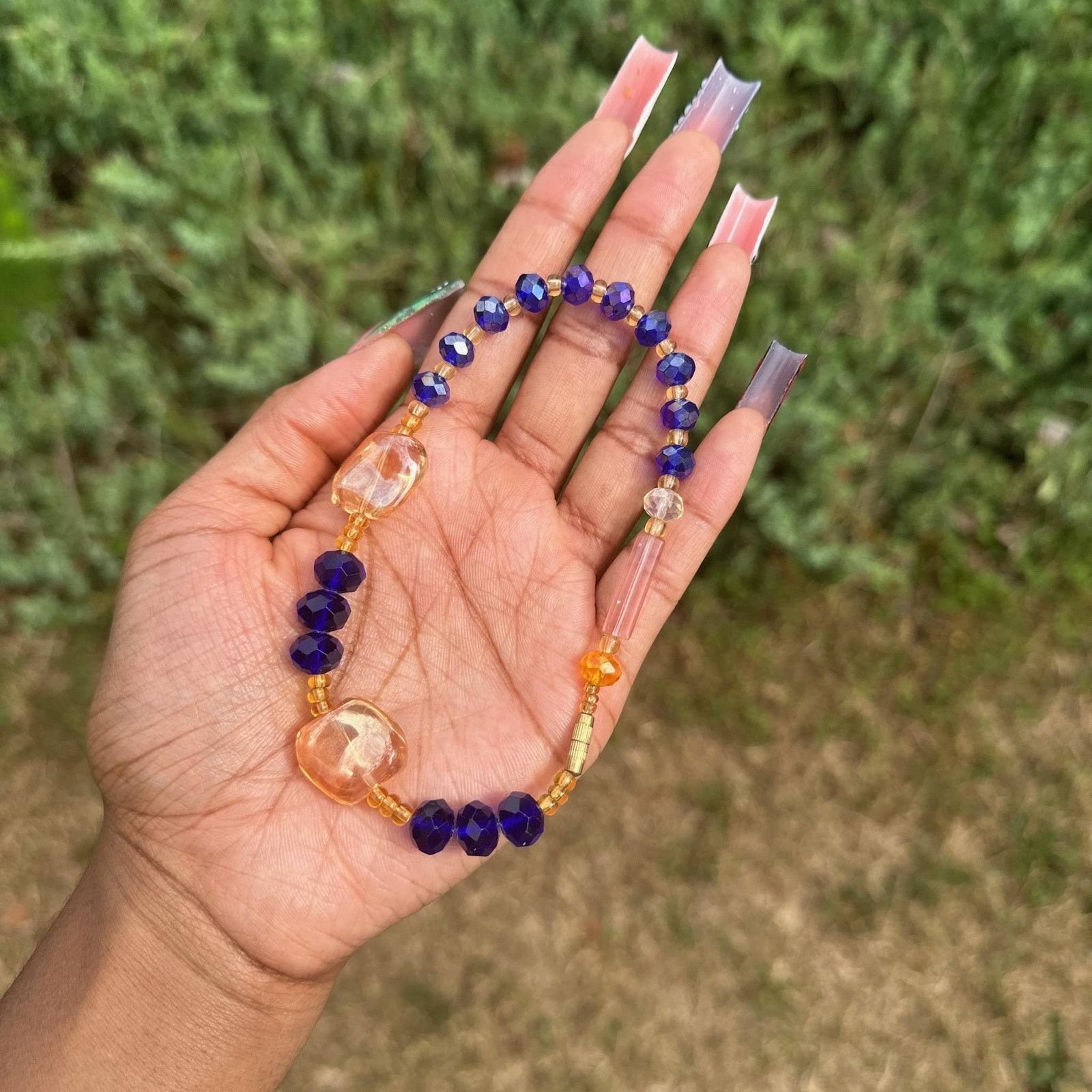 Handmade Beautiful velvet blue beaded african anklet gold details Size ONE SIZE - 1 Preview