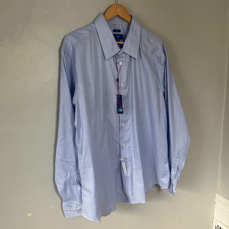 Egara Egara Men's Long-Sleeve Dress Shirt Light Blue Plaid XXL Size US L / EU 52-54 / 3 - 1 Thumbnail