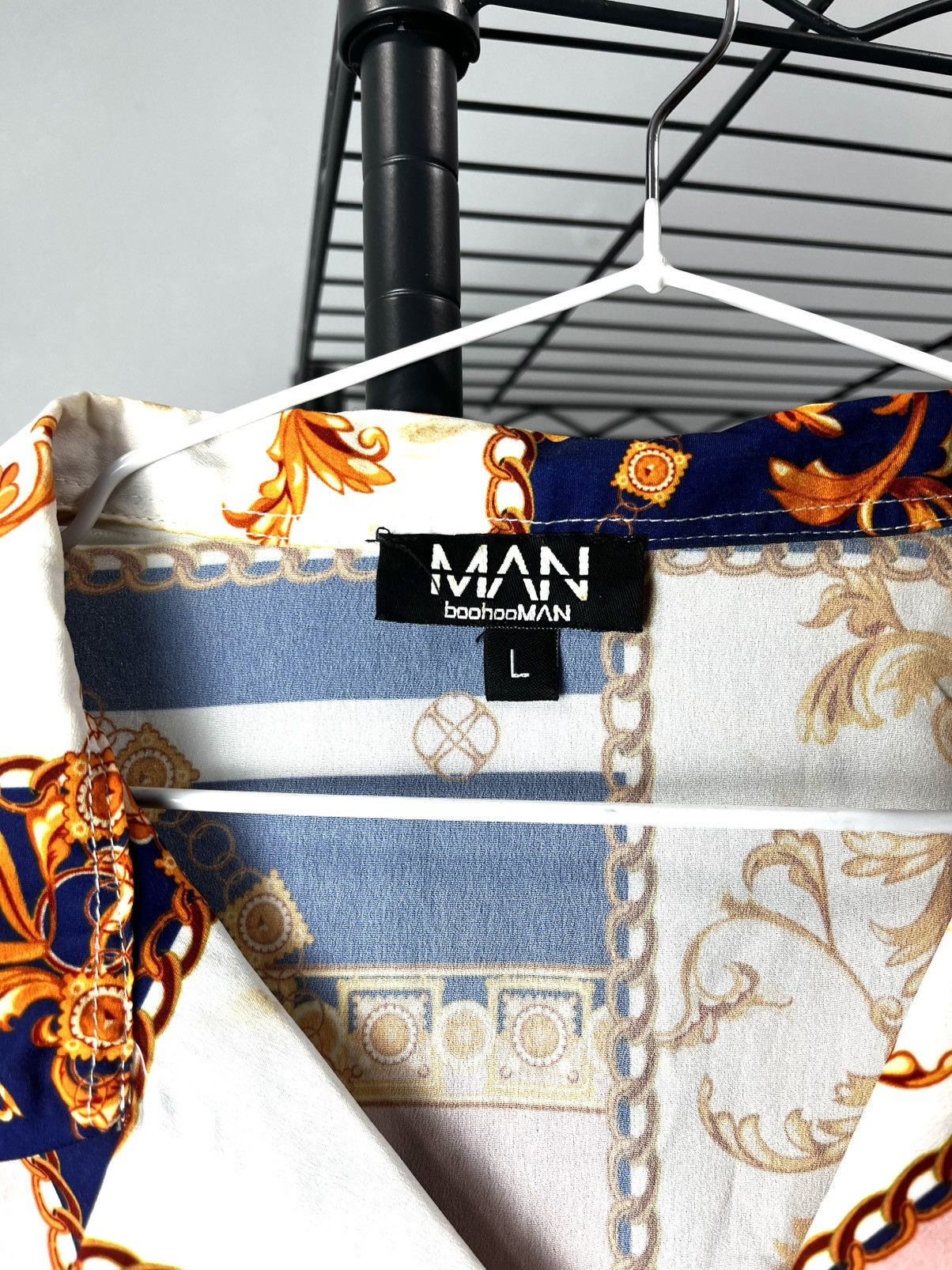 Vintage Baroque Chain Print Silk Style Shirt Like Versace Size US L / EU 52-54 / 3 - 2 Thumbnail