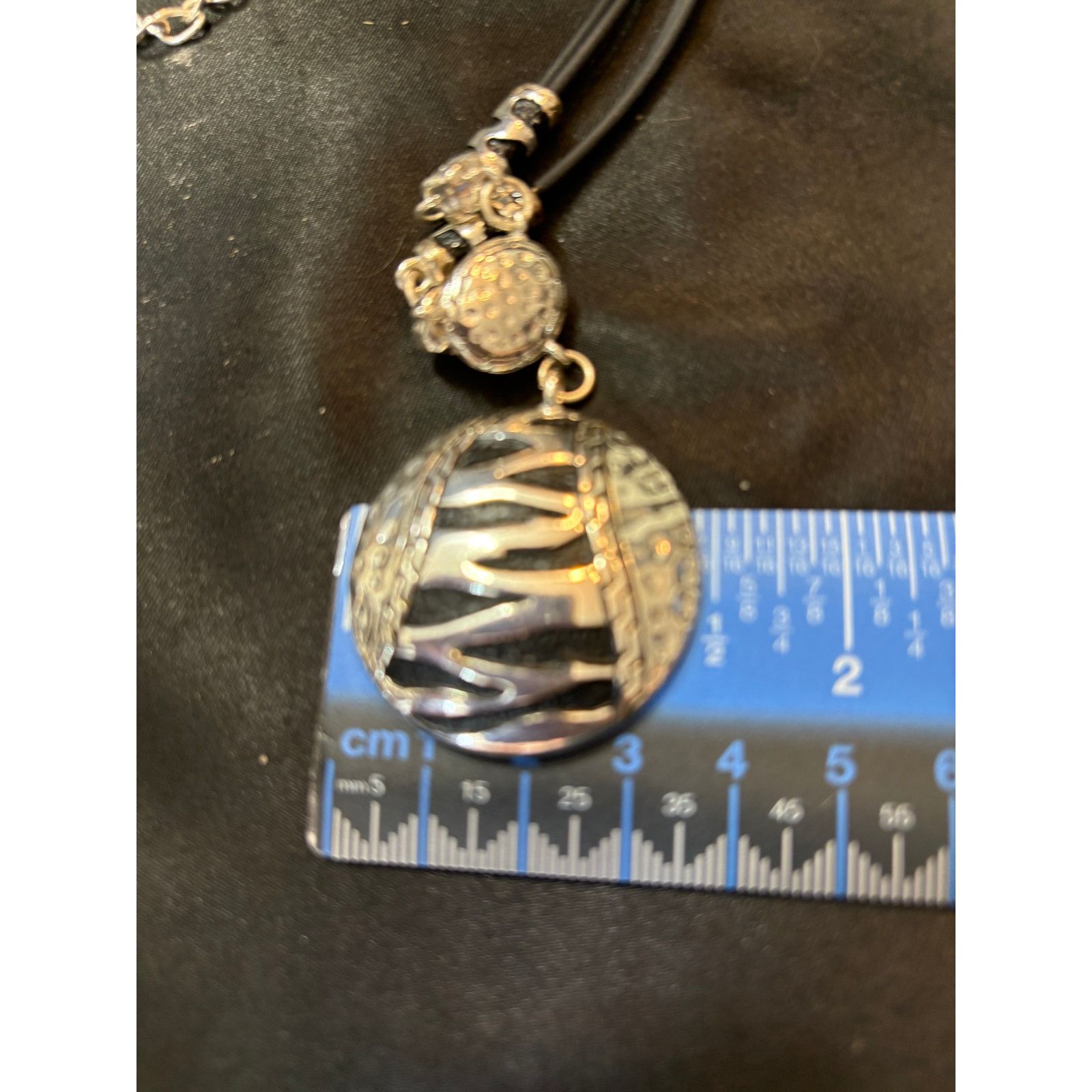 Other Chico’s Black Cord Necklace Silver Zebra Enamel Disc Pendant Size ONE SIZE - 6 Thumbnail