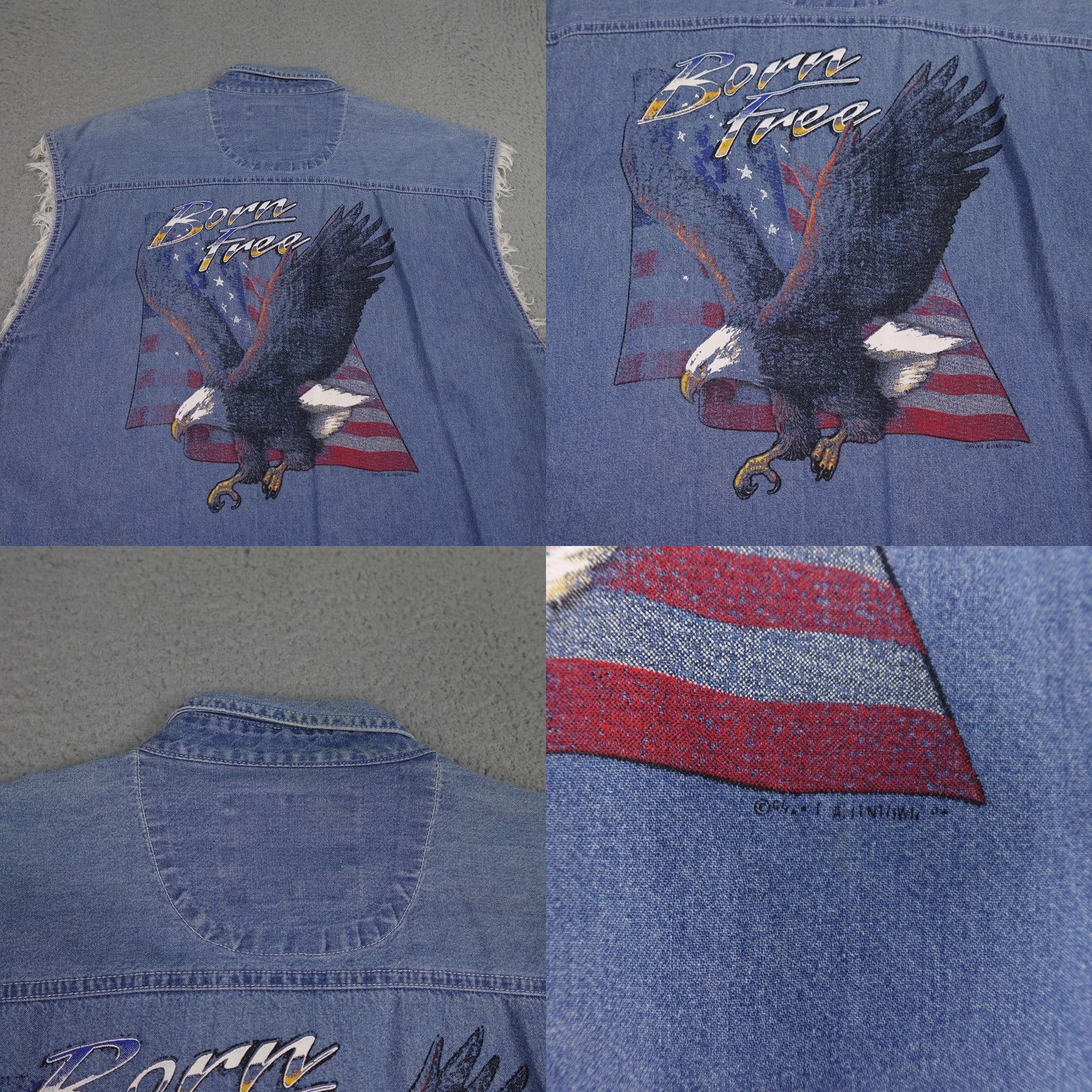 Born VINTAGE Coliseum Mens XL Blue Denim Sleeveless Eagle Motorcycle Shirt Size US XL / EU 56 / 4 - 8 Thumbnail