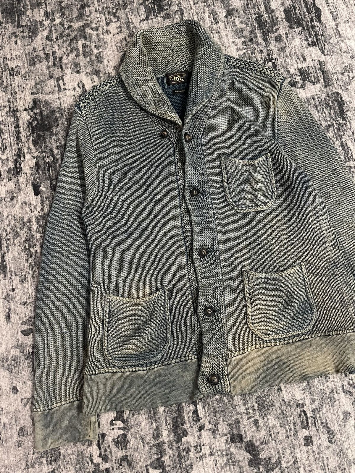 RRL Ralph Lauren RRL Double Ralph Lauren Indigo Cardigan Distressed Knit Size US L / EU 52-54 / 3 - 4 Thumbnail