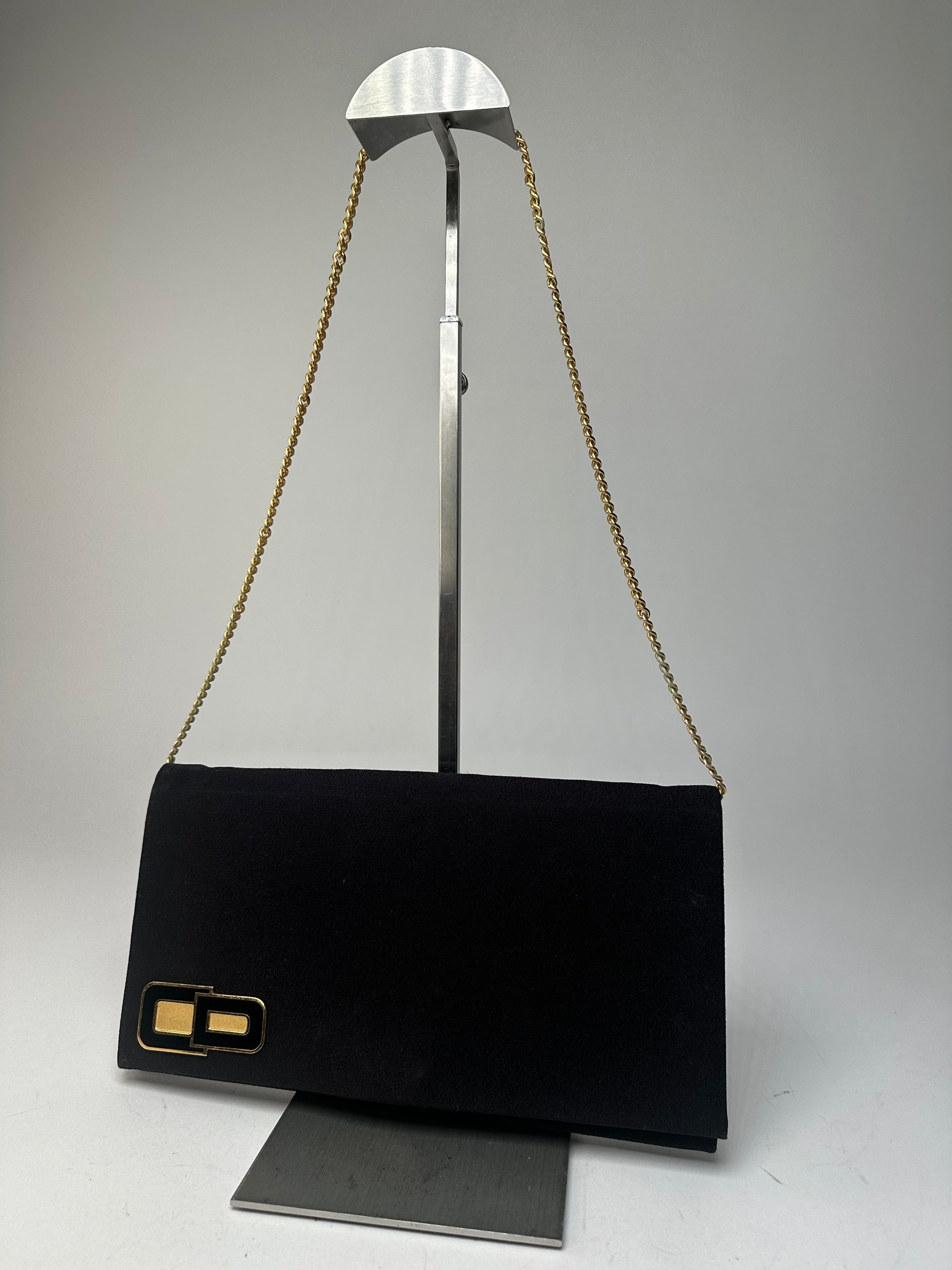 Dior Vintage CD Logo Satin Evening Clutch with Chain Black Size ONE SIZE - 1 Thumbnail
