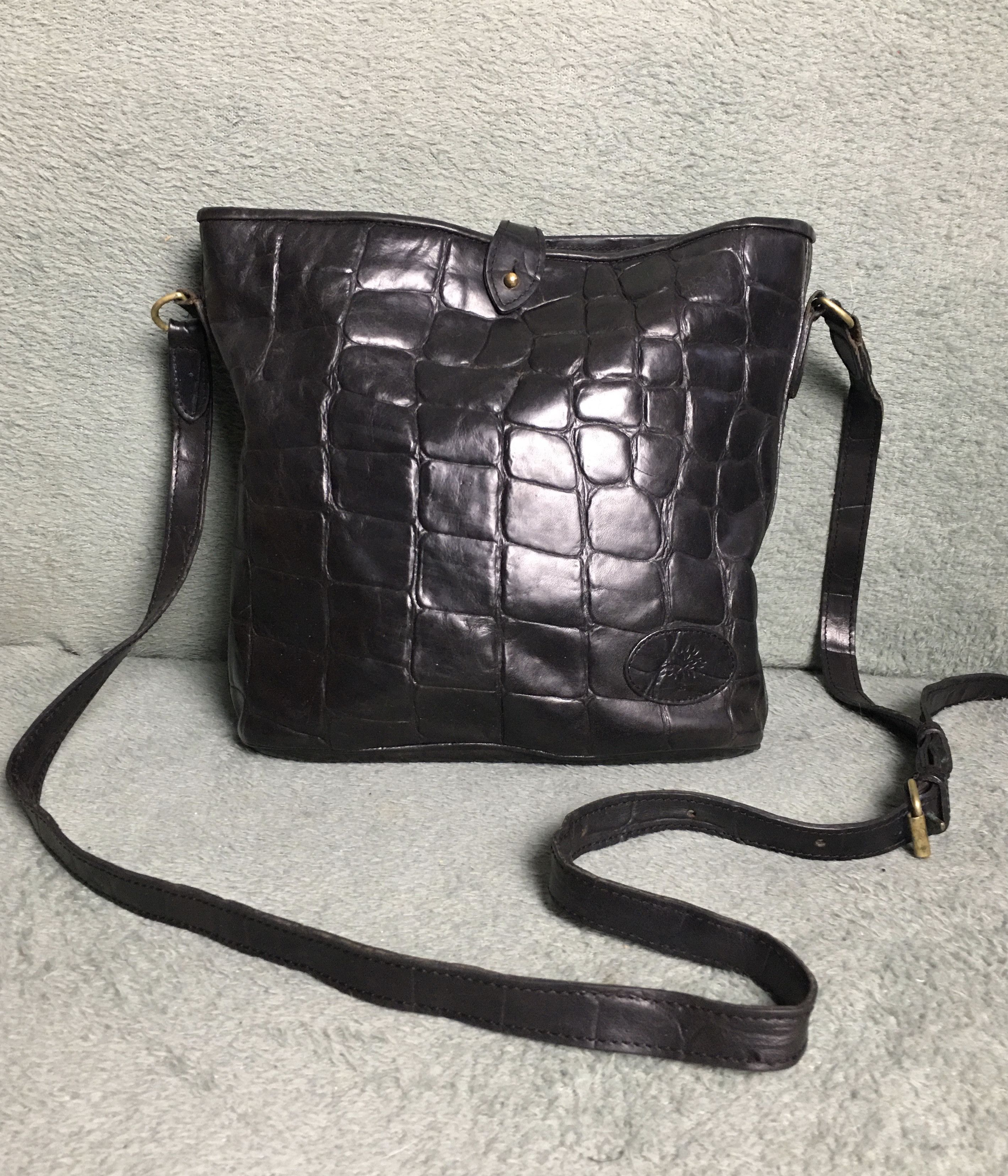 Mulberry Mulberry Black Leather Croco Embossed Shoulder Bag Size ONE SIZE - 1 Thumbnail
