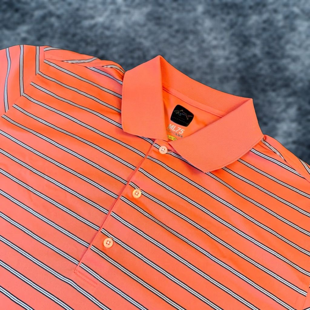 Vintage Greg Norman ML75 Microlux Polo Shirt Mens Large Orange Striped Golf Performance Size US L / EU 52-54 / 3 - 1 Thumbnail