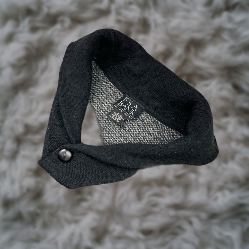Jos A Bank Sweater Men's 2XL Gray/Black Wool Blend Shawl Collar Knit