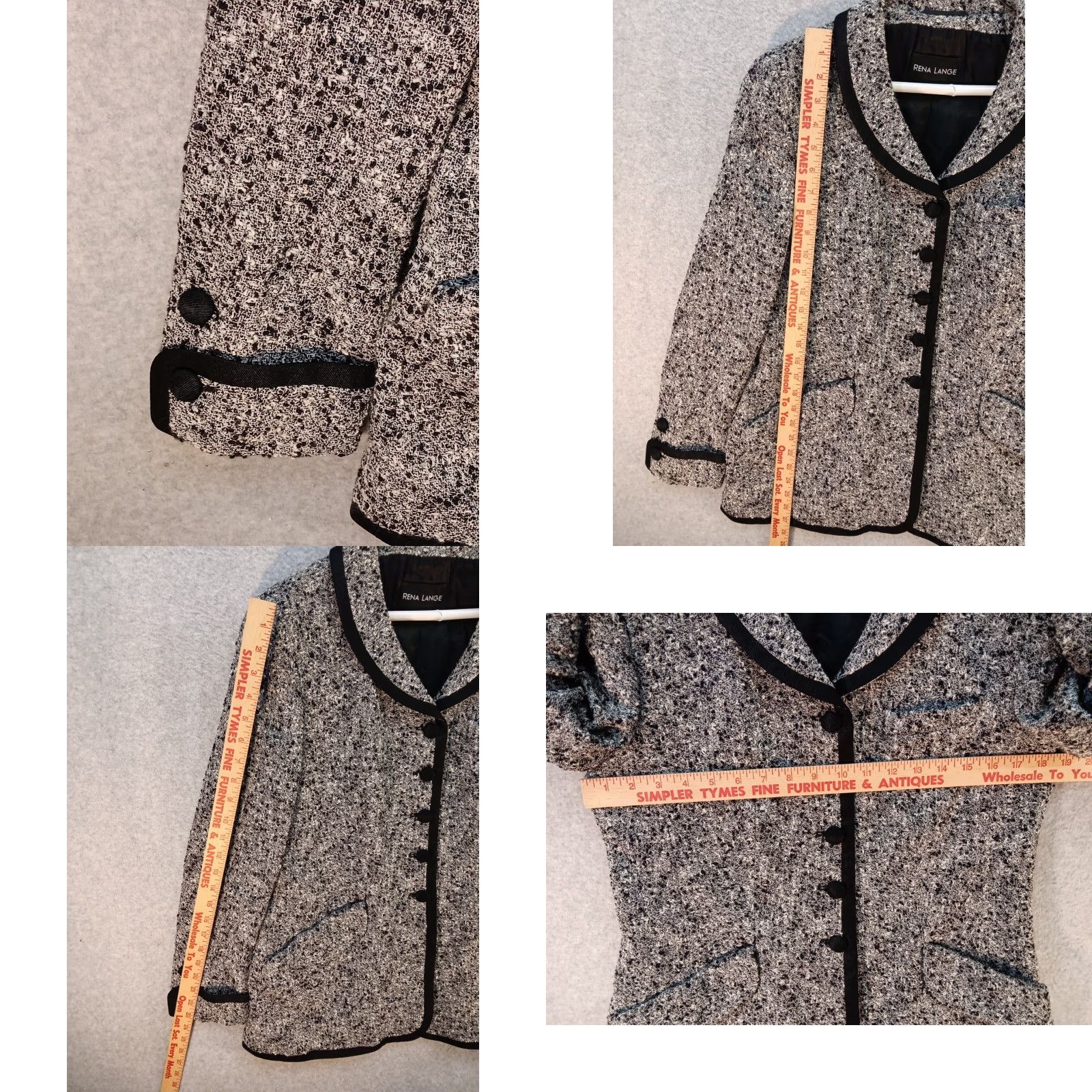 Vintage Rena Lange Blazer M/L Womens Wool/Silk Tweed Black White 5 Buttons Mid-Length Button Closure Casual Business Party/Cocktail Women's Blazer Size M / US 6-8 / IT 42-44 - 8 Thumbnail