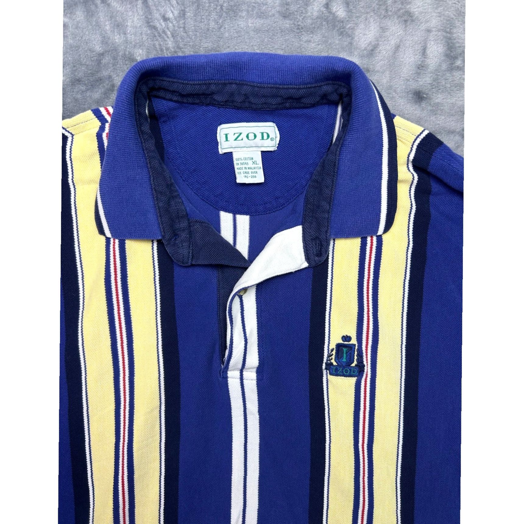Izod VINTAGE IZOD Polo Shirt Mens XL Blue Yellow Stripe 100% Cotton Short Sleeve Classic 90s Golf Preppy Logo Button Collar Casual Size US XL / EU 56 / 4 - 3 Thumbnail