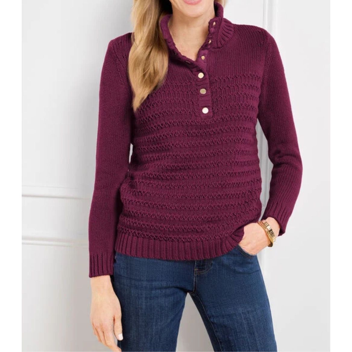 Other Talbots NWT TEXTURE STITCH SNAP MOCKNECK SWEATER sz L Size L / US 10 / IT 46 - 1 Thumbnail