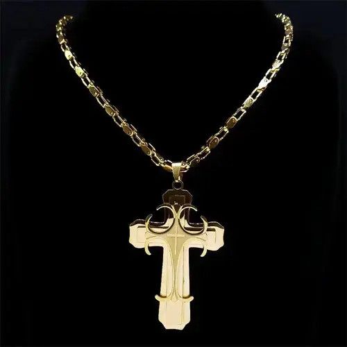 Jewelry Big Cross Jesus Necklace Gold Color Size ONE SIZE - 4 Thumbnail