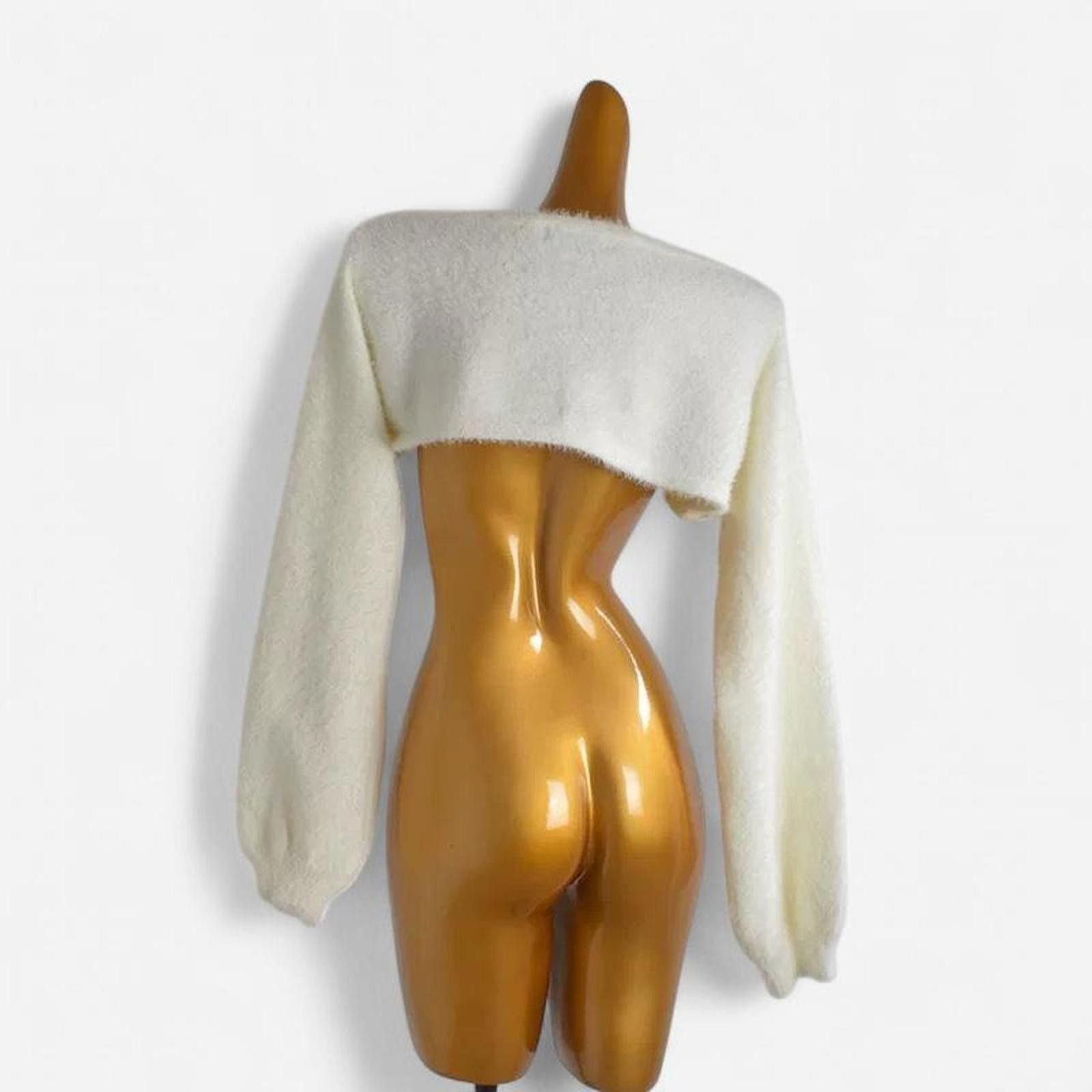 Japanese Brand Deadstock Cream and White Fuzzy Knitted Bolero US4 Size S / US 4 / IT 40 - 4 Thumbnail