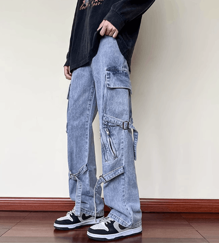 Japanese Brand × Jean American high street men's zippered cargo lace-up jeans Size US 32 / EU 48 - 2 Thumbnail