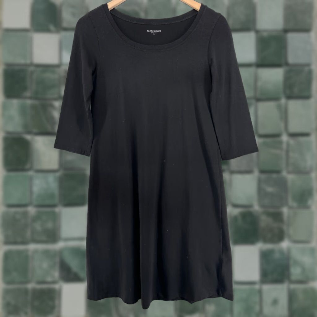 EILEEN FISHER Dress XS Organic Cotton Stretch Jersey Elbow Sleeve Black USA  Dress - www.rajagirimanappuram.com